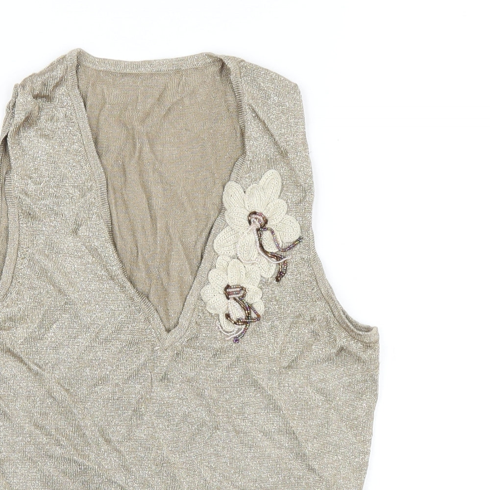 Marks and Spencer Womens Gold Viscose Basic Tank Size 12 V-Neck