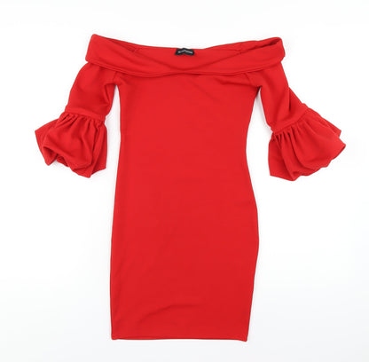 PRETTYLITTLETHING Womens Red Polyester Bodycon Size 6 Off the Shoulder Pullover