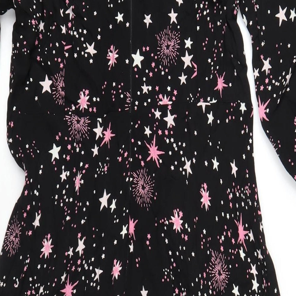 Marks and Spencer Womens Black Geometric Viscose A-Line Size 10 Round Neck Zip