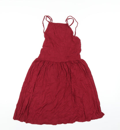 Additional front view of ASOS women’s red viscose a-line, size UK 8, square neck pullover