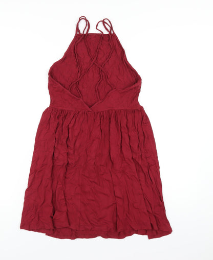 Back view of ASOS women’s red viscose a-line, size UK 8, square neck pullover