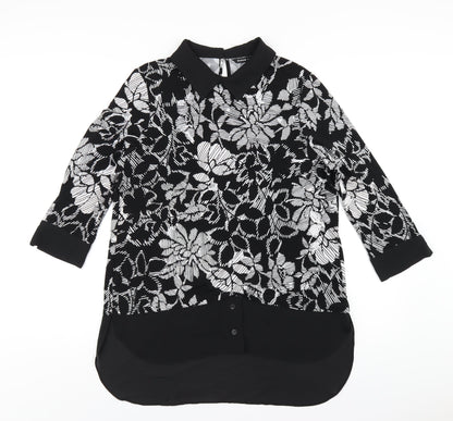 Additional front view of Roman women’s black geometric polyester basic blouse, size UK 14, collared