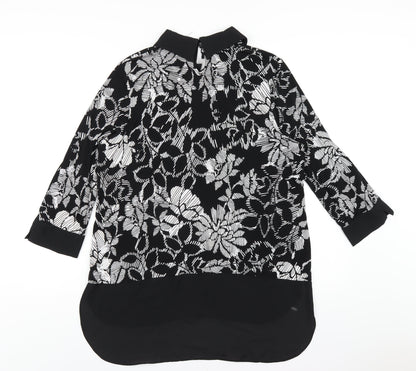 Back view of Roman women’s black geometric polyester basic blouse, size UK 14, collared