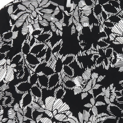 Brand and care label for Roman women’s black geometric polyester basic blouse, size UK 14, collared