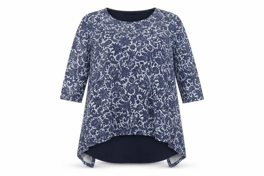 Marks & Spencer Womens Blue Geometric Viscose Basic T-Shirt Size 16 Round Neck