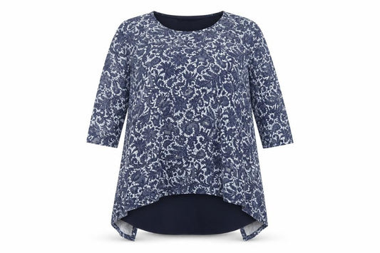 Marks and Spencer Womens Blue Geometric Viscose Basic T-Shirt Size 16 Round Neck