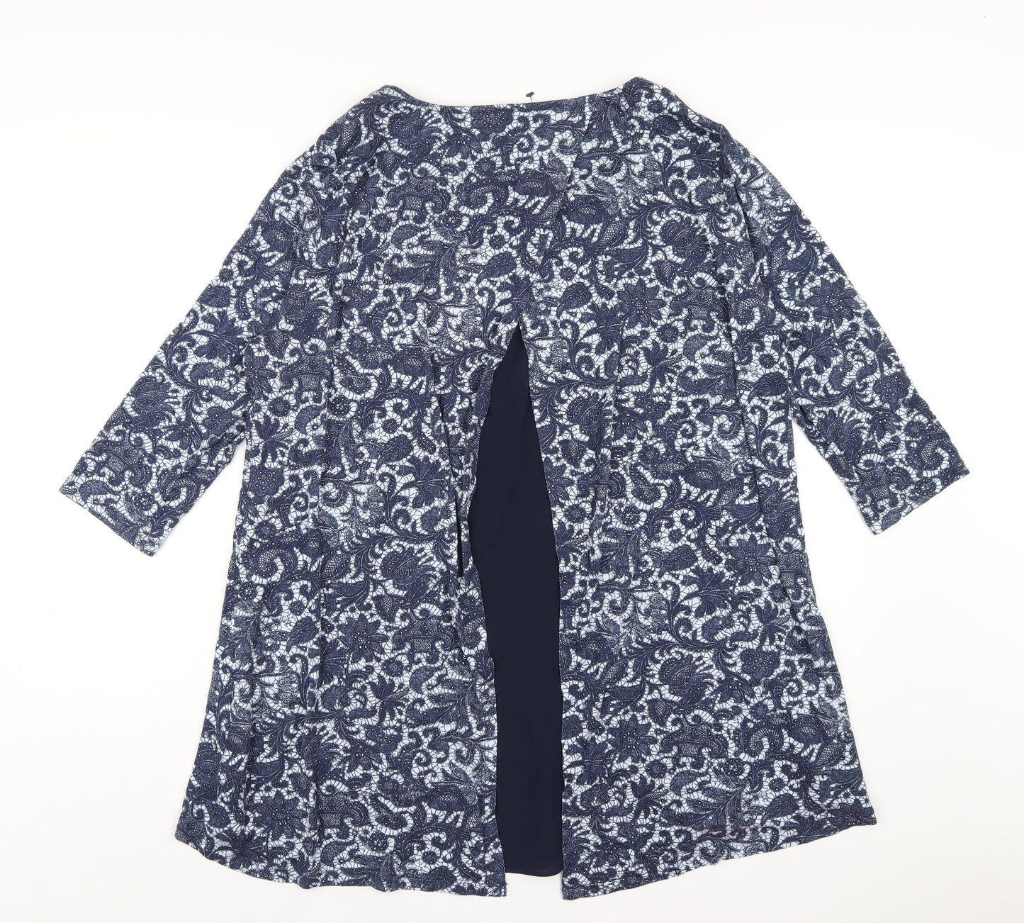 Marks and Spencer Womens Blue Geometric Viscose Basic T-Shirt Size 16 Round Neck