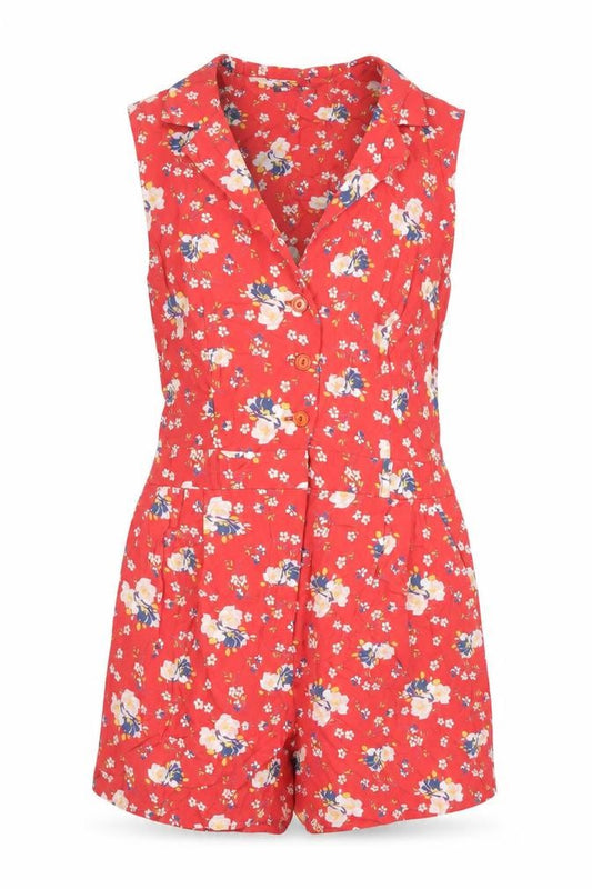 Topshop Womens Red Flecked Vinyl Playsuit One-Piece Size 10 Button