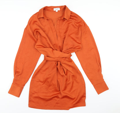 Additional front view of In the Style women’s orange polyester mini, size UK 10, v-neck zip
