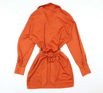 Back view of In the Style women’s orange polyester mini, size UK 10, v-neck zip