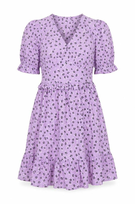 New Look Womens Purple Floral Polyester A-Line Size 6 V-Neck Zip