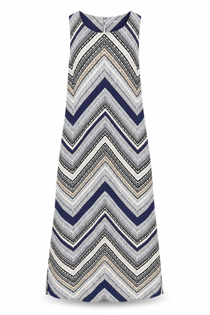 Dorothy Perkins Womens Multicoloured Chevron Viscose A-Line Size 8 Round Neck Button