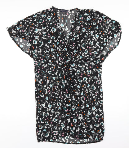 Marks & Spencer Womens Black Geometric Polyester A-Line Size S V-Neck Pullover