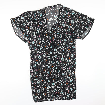 Marks & Spencer Womens Black Geometric Polyester A-Line Size S V-Neck Pullover