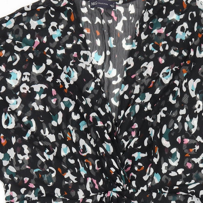 Marks & Spencer Womens Black Geometric Polyester A-Line Size S V-Neck Pullover