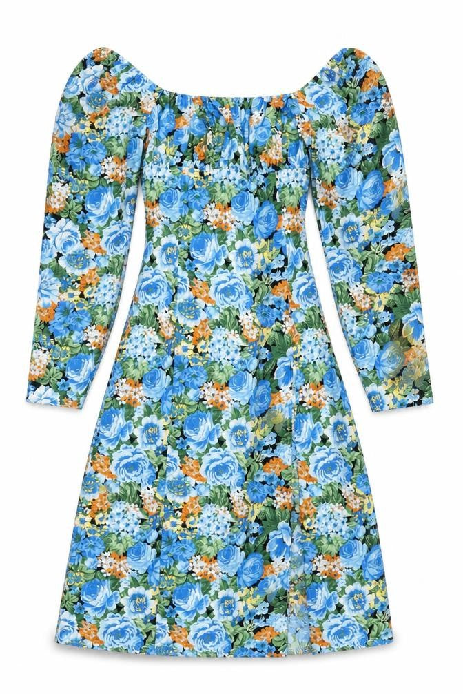 PRETTYLITTLETHING Womens Multicoloured Floral Polyester A-Line Size 8 Square Neck Zip
