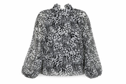 River Island Womens Black Animal Print Polyester Basic Blouse Size 8 Mock Neck