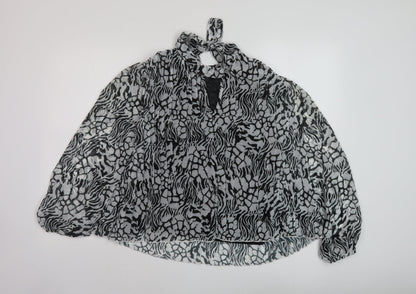 River Island Womens Black Animal Print Polyester Basic Blouse Size 8 Mock Neck