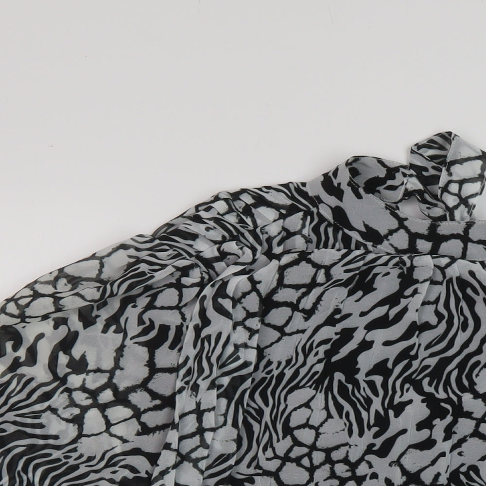 River Island Womens Black Animal Print Polyester Basic Blouse Size 8 Mock Neck