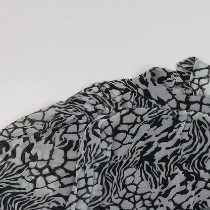 River Island Womens Black Animal Print Polyester Basic Blouse Size 8 Mock Neck