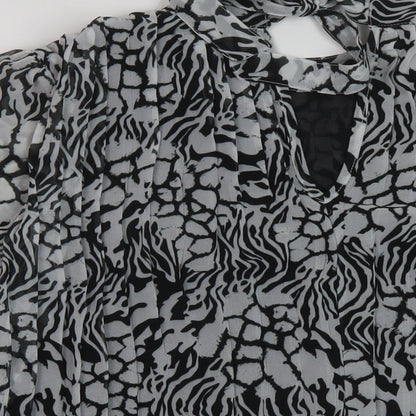 River Island Womens Black Animal Print Polyester Basic Blouse Size 8 Mock Neck