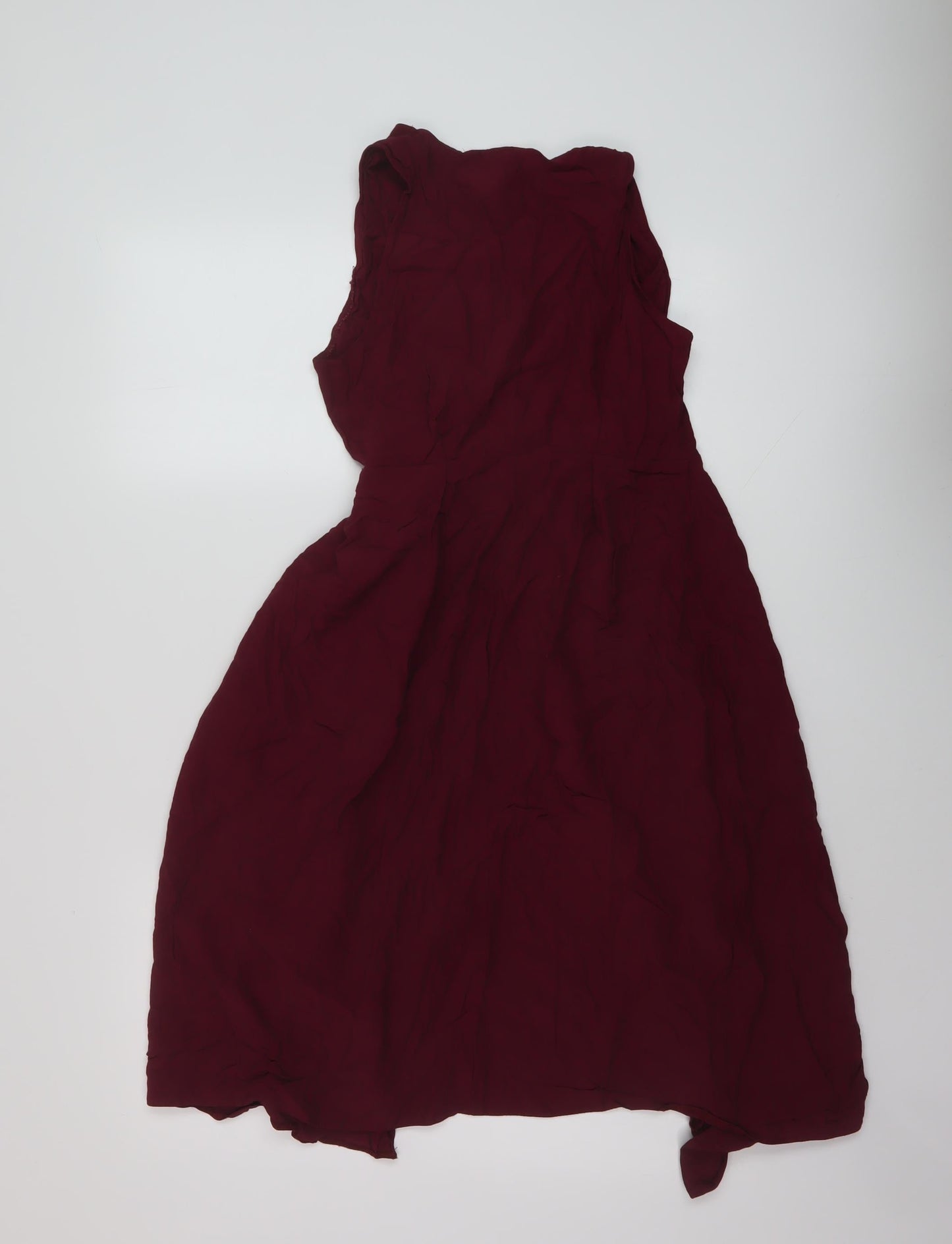 Topshop Womens Red Viscose Wrap Dress Size 8 V-Neck Tie