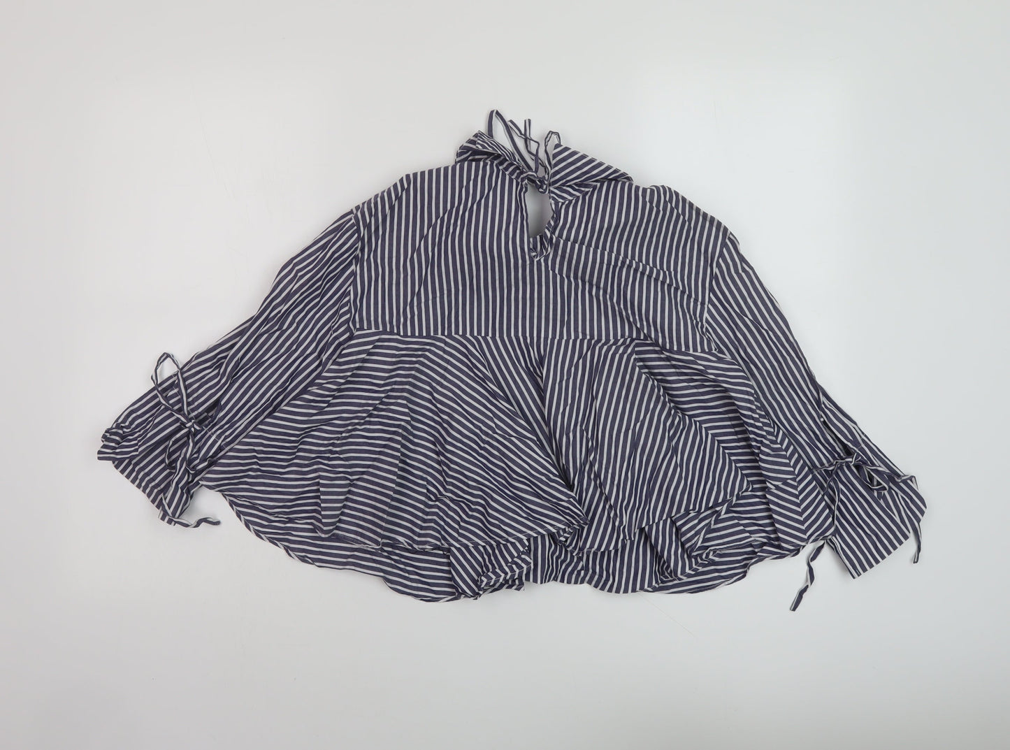 Zara Womens Blue Striped Cotton Basic Blouse Size XS Collared