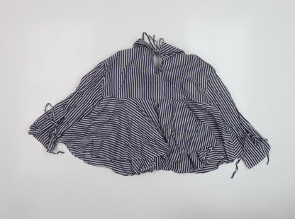 Zara Womens Blue Striped Cotton Basic Blouse Size XS Collared