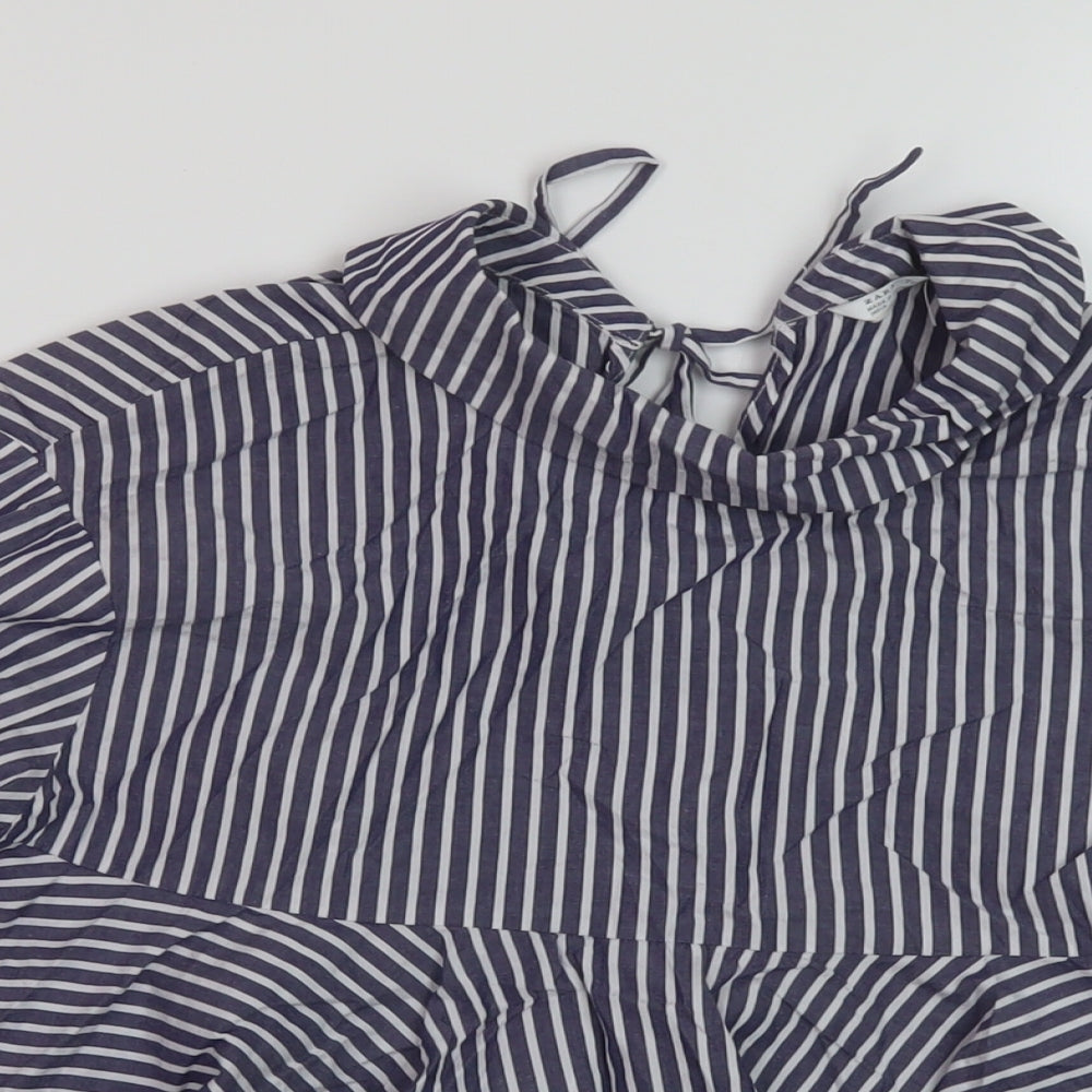 Zara Womens Blue Striped Cotton Basic Blouse Size XS Collared