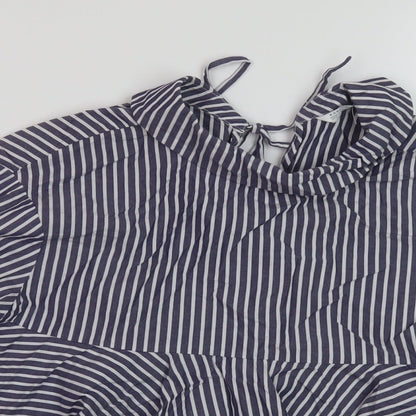 Zara Womens Blue Striped Cotton Basic Blouse Size XS Collared