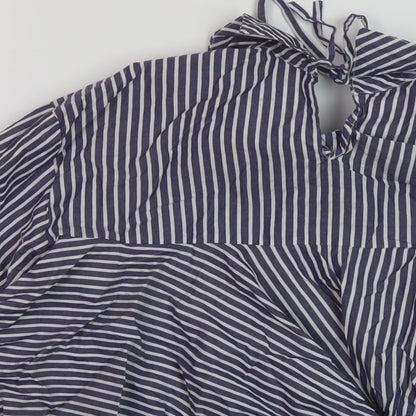 Zara Womens Blue Striped Cotton Basic Blouse Size XS Collared