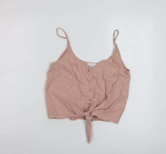 Topshop Womens Pink Viscose Cropped Tank Size 6 V-Neck