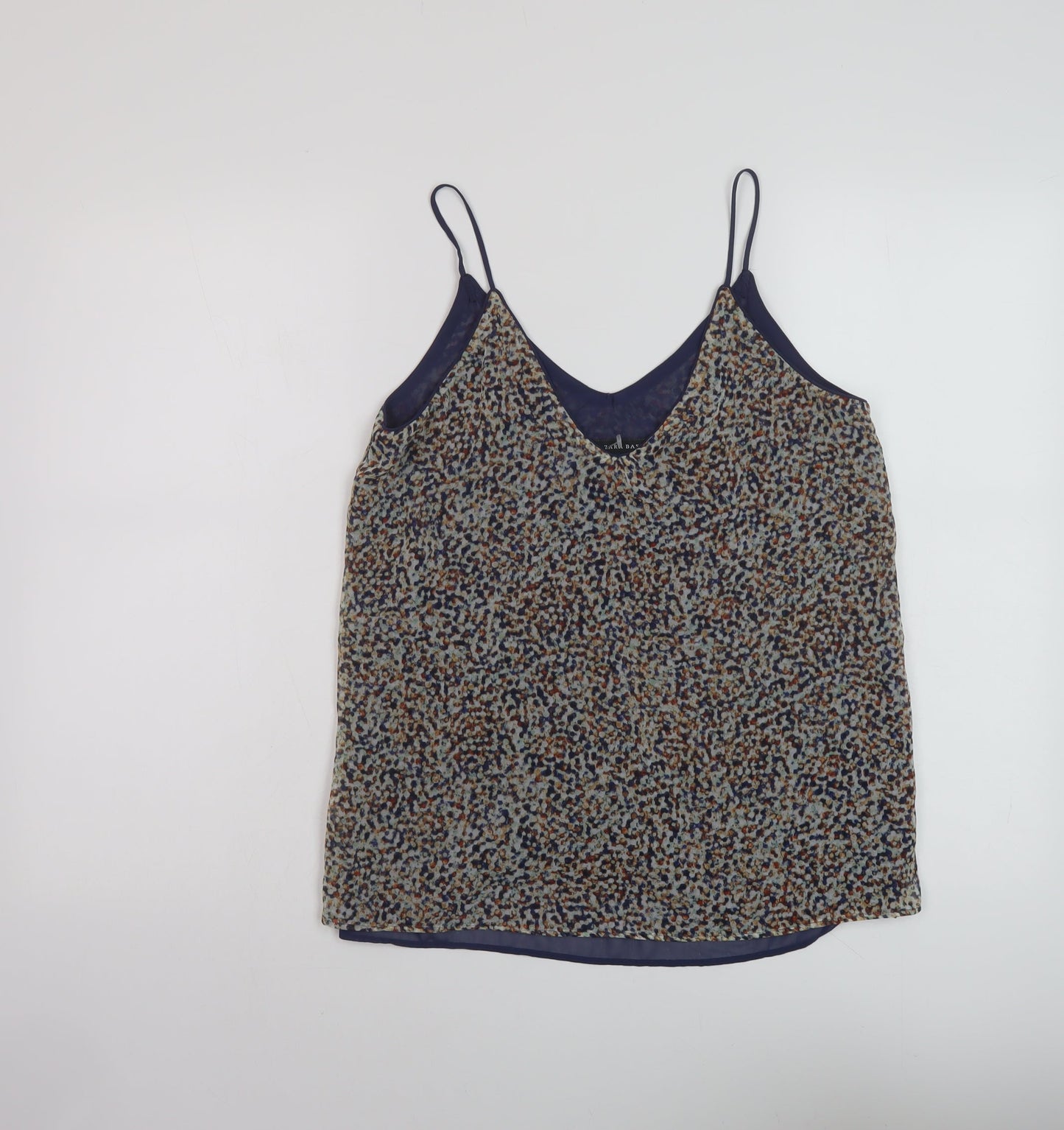 Zara Womens Beige Geometric Polyester Basic Tank Size S V-Neck