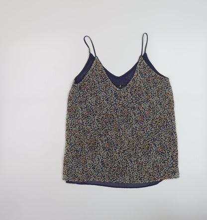 Zara Womens Beige Geometric Polyester Basic Tank Size S V-Neck