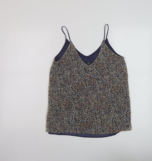Zara Womens Beige Geometric Polyester Basic Tank Size S V-Neck