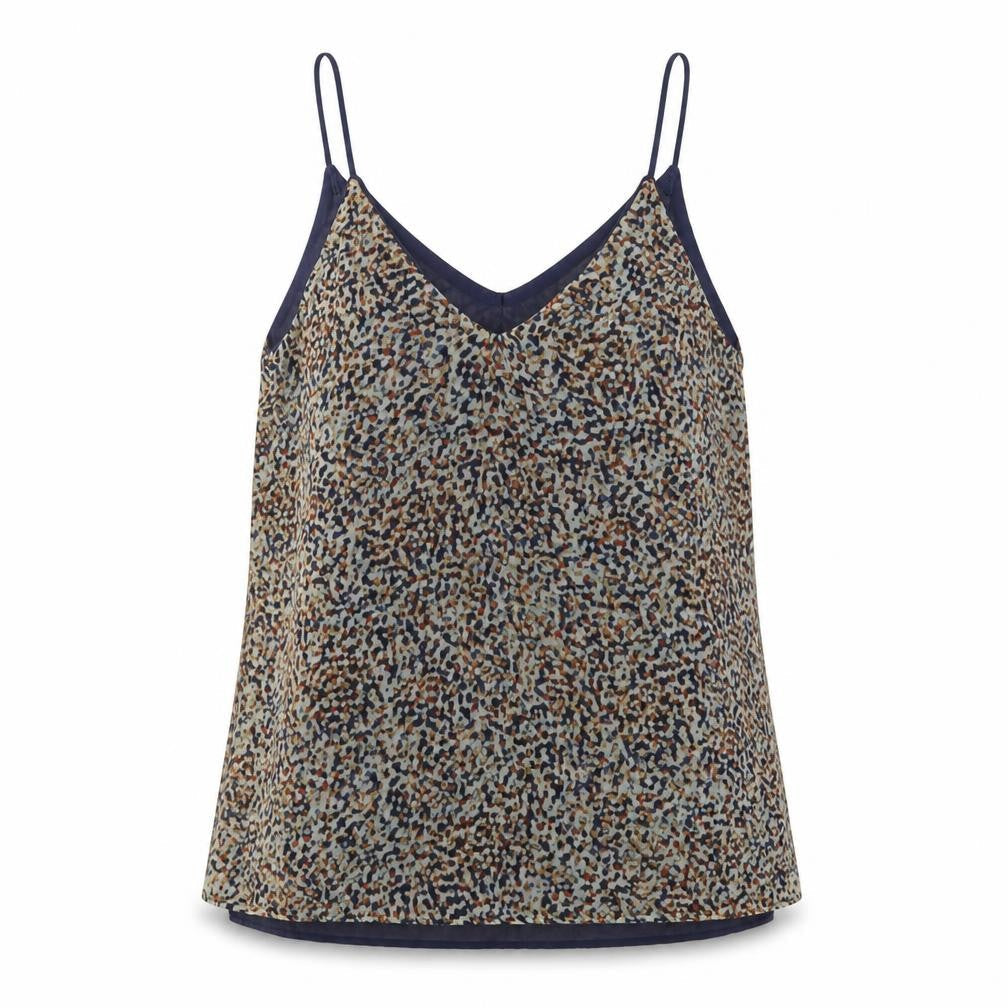 Zara Womens Beige Geometric Polyester Basic Tank Size S V-Neck