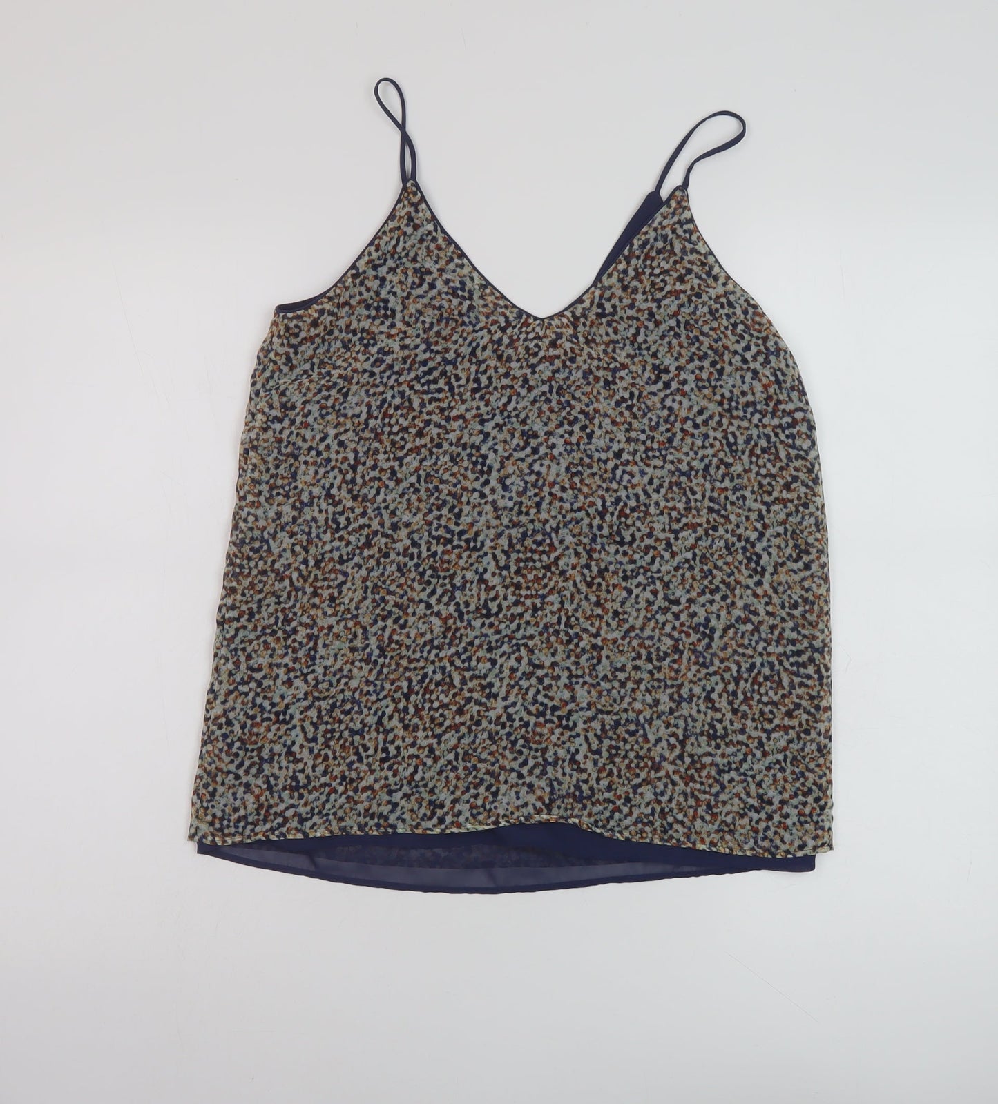 Zara Womens Beige Geometric Polyester Basic Tank Size S V-Neck