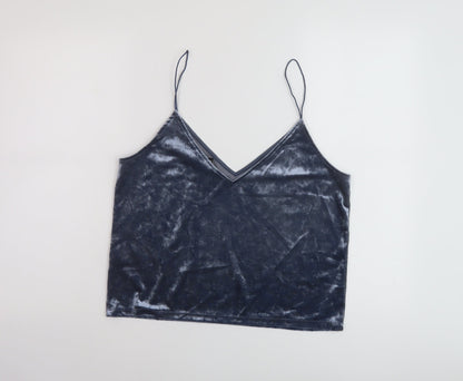 H&M Womens Blue Polyester Basic Tank Size M V-Neck