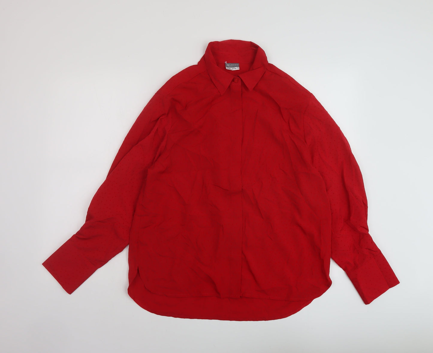 Beloved Womens Red Polyester Basic Button-Up Size 8 Collared