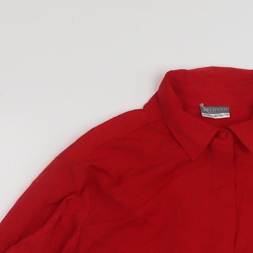 Beloved Womens Red Polyester Basic Button-Up Size 8 Collared