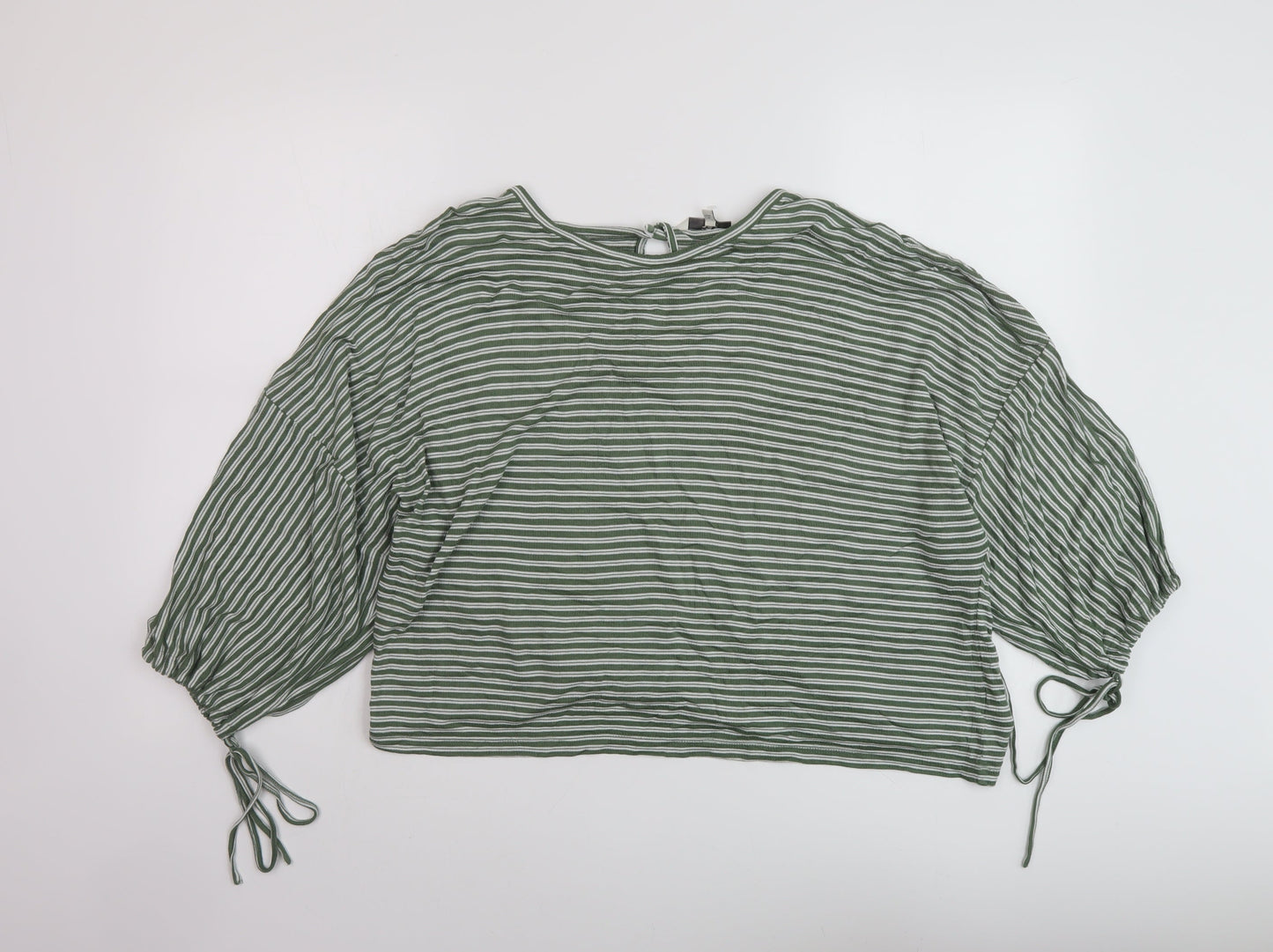 NEXT Womens Green Striped Viscose Basic Blouse Size 8 Round Neck