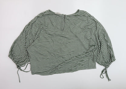 Next Womens Green Striped Viscose Basic Blouse Size 8 Round Neck