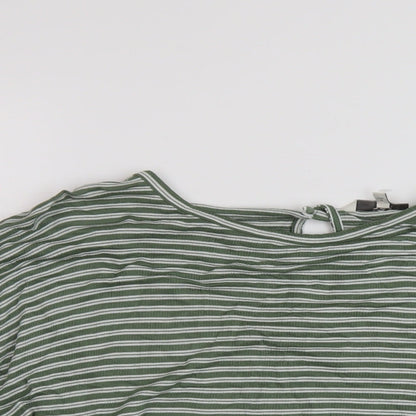 Next Womens Green Striped Viscose Basic Blouse Size 8 Round Neck