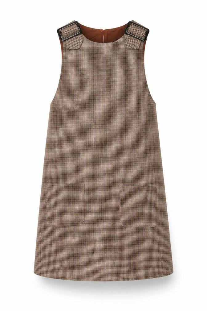 New Look Womens Beige Geometric Polyester A-Line Size 8 Round Neck Button