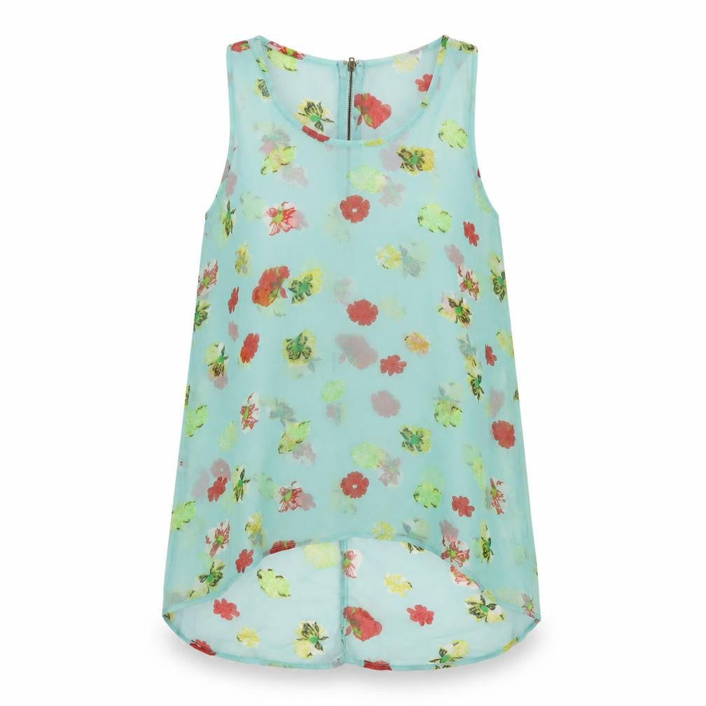 AX Paris Womens Green Floral Polyester Basic Tank Size 12 Round Neck