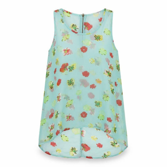 AX Paris Womens Green Floral Polyester Basic Tank Size 12 Round Neck
