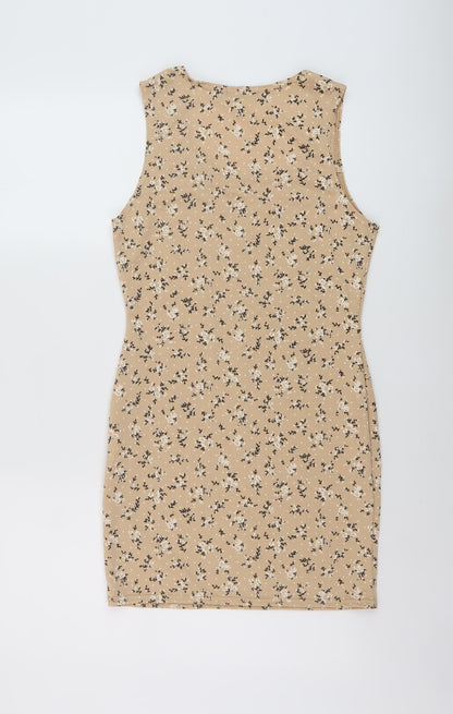 Back view of I SAW IT FIRST women’s beige geometric polyester mini, size UK 12, scoop neck pullover