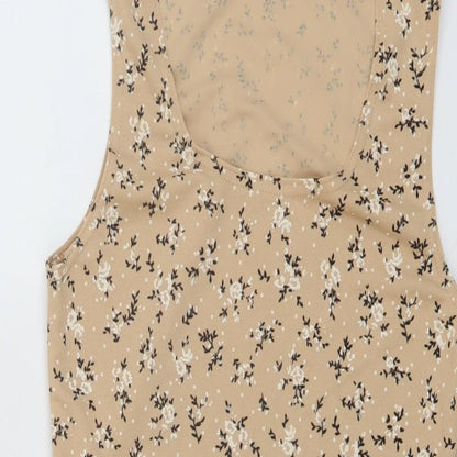 Close-up detail of I SAW IT FIRST women’s beige geometric polyester mini, size UK 12, scoop neck pullover