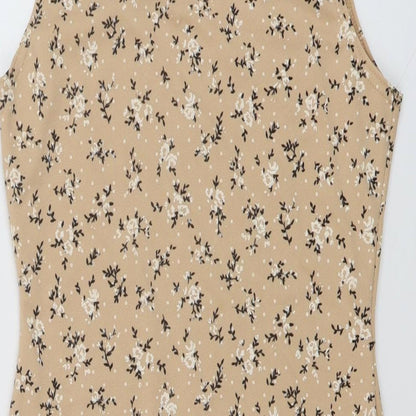 Brand and care label for I SAW IT FIRST women’s beige geometric polyester mini, size UK 12, scoop neck pullover