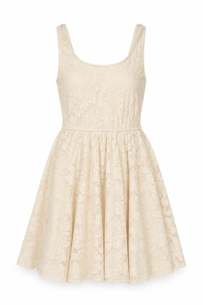 Zara Womens Beige Polyester Skater Dress Size S Round Neck Button